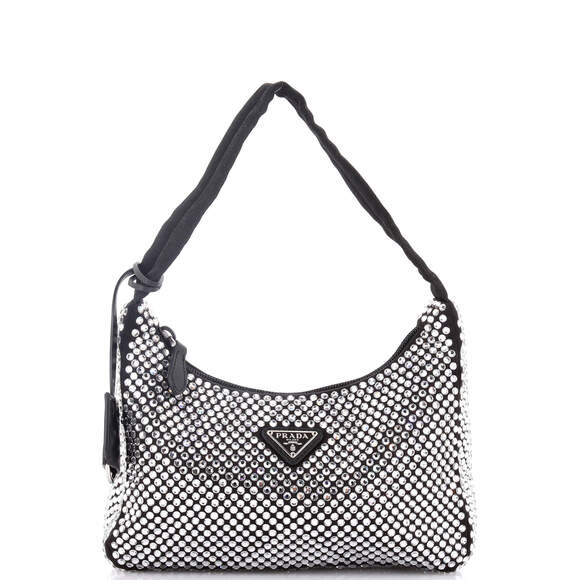 Prada Handbags - Prada Mini Re-Edition 2000 Hobo Crystal Embellished Satin